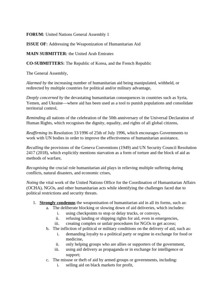 Final Resolution Mun | PDF | Humanitarian Aid | Aids