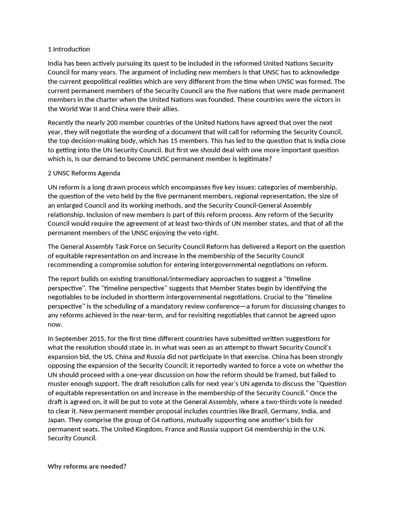 UNSC Reform, Indias Claim | PDF | United Nations Security Council ...