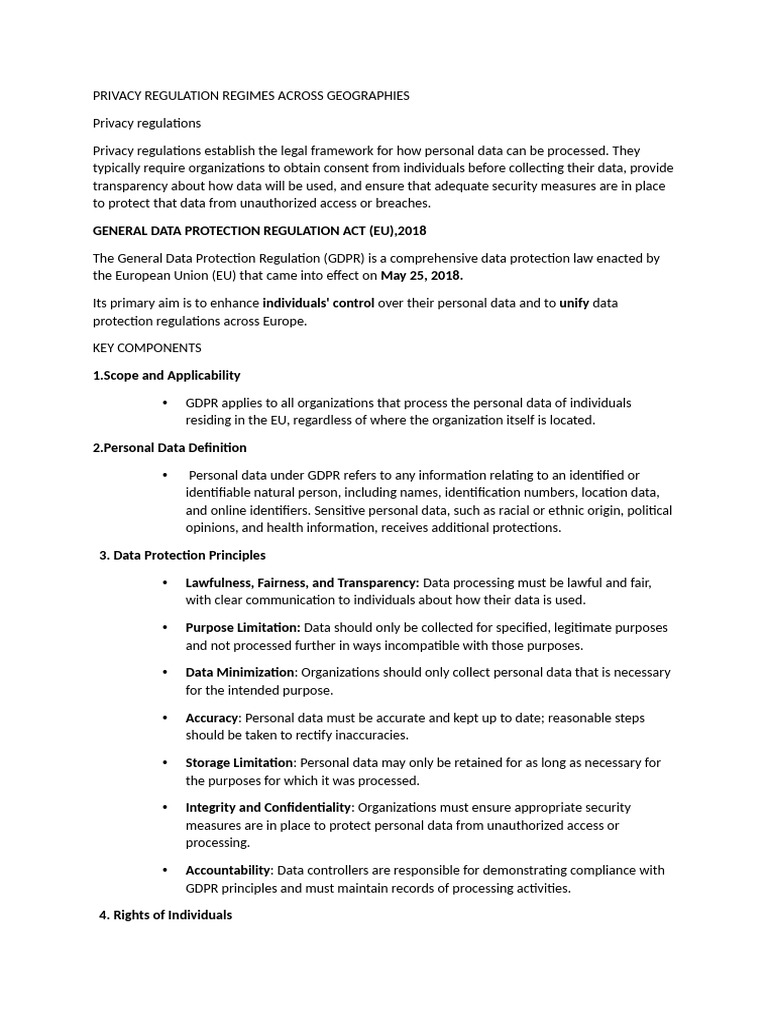 Privacy Regulation Regimes Across Geographies | PDF | Information ...