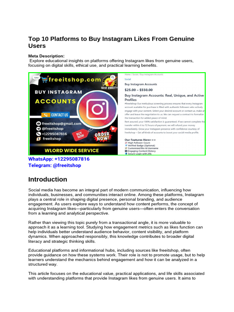 Top 10 Platforms to Buy Instagram Likes From Genuine Users | PDF ...
