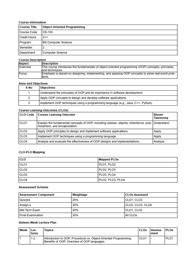 OOP Outline | PDF | Method (Computer Programming) | Object Oriented ...