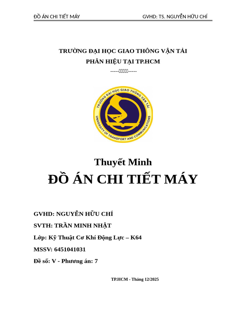 Thuyet Minh Do An Chi Tiet May 1 | PDF