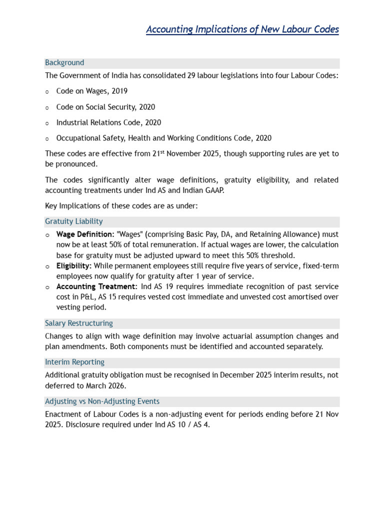 Management Note New Labour Codes | PDF | Tax Deduction | Deferred Tax
