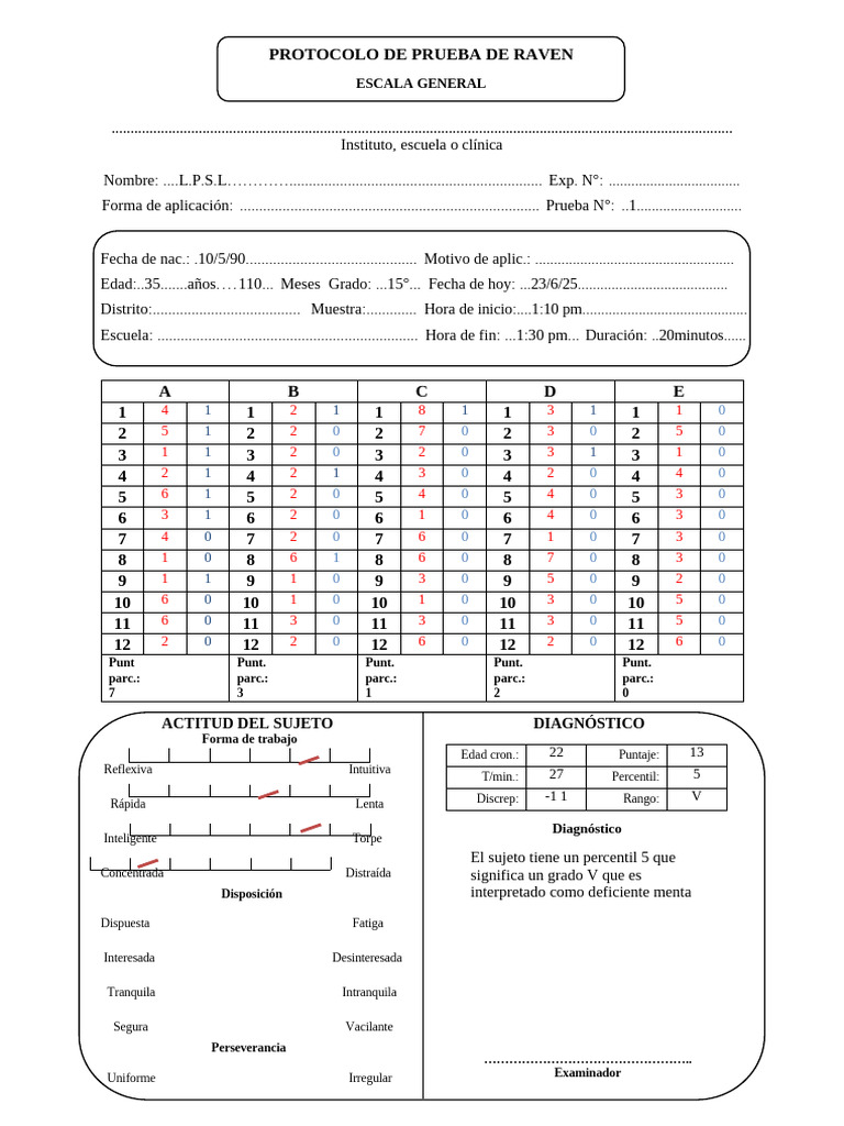 Protocolo Del Test de Raven Adultos | PDF