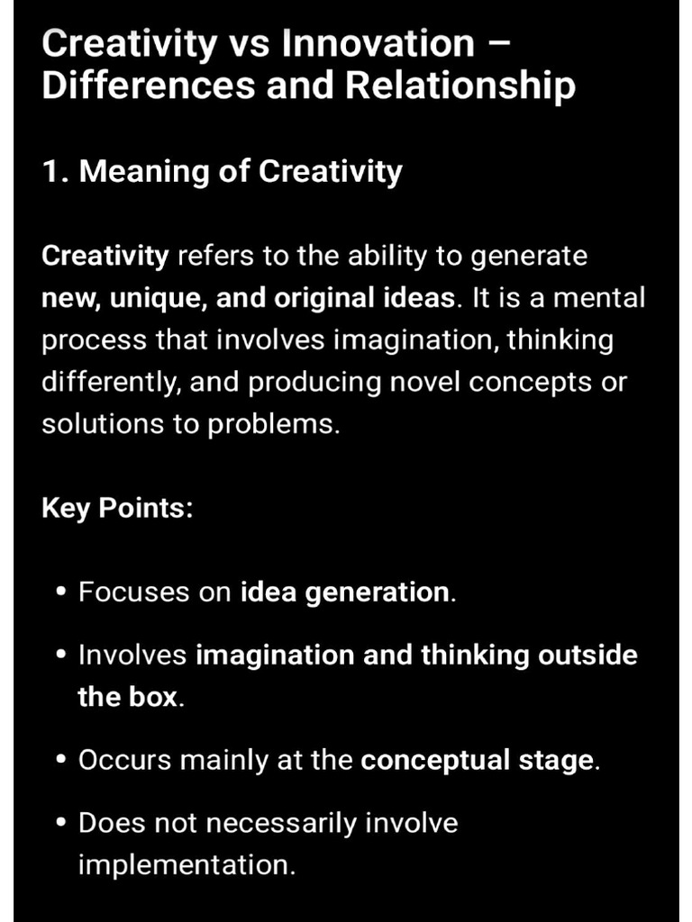 Difference Between Creativity and Innovation | PDF