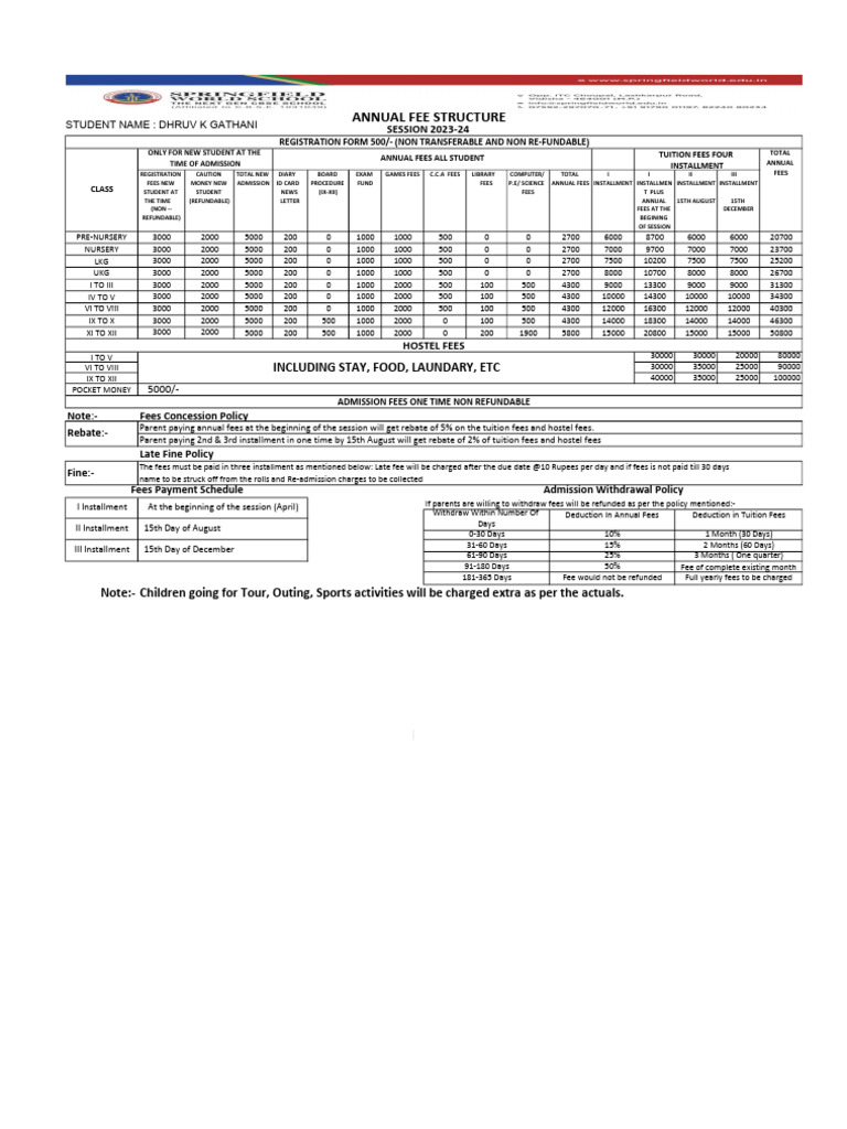 Fees Structure 2023-24 | PDF