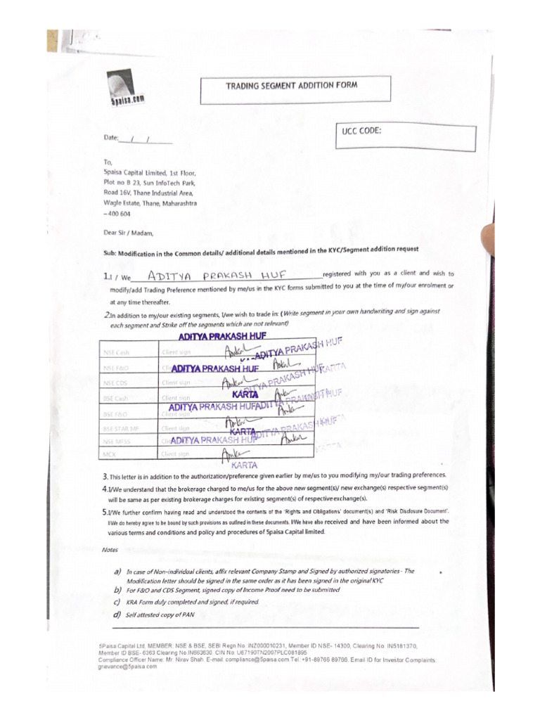 Trading Segment Addition Form | PDF