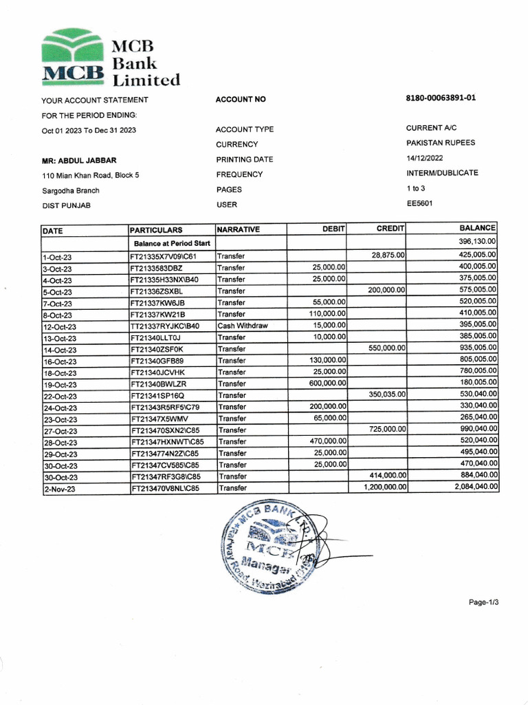 Bank Statement | PDF | Banking | Financial Services