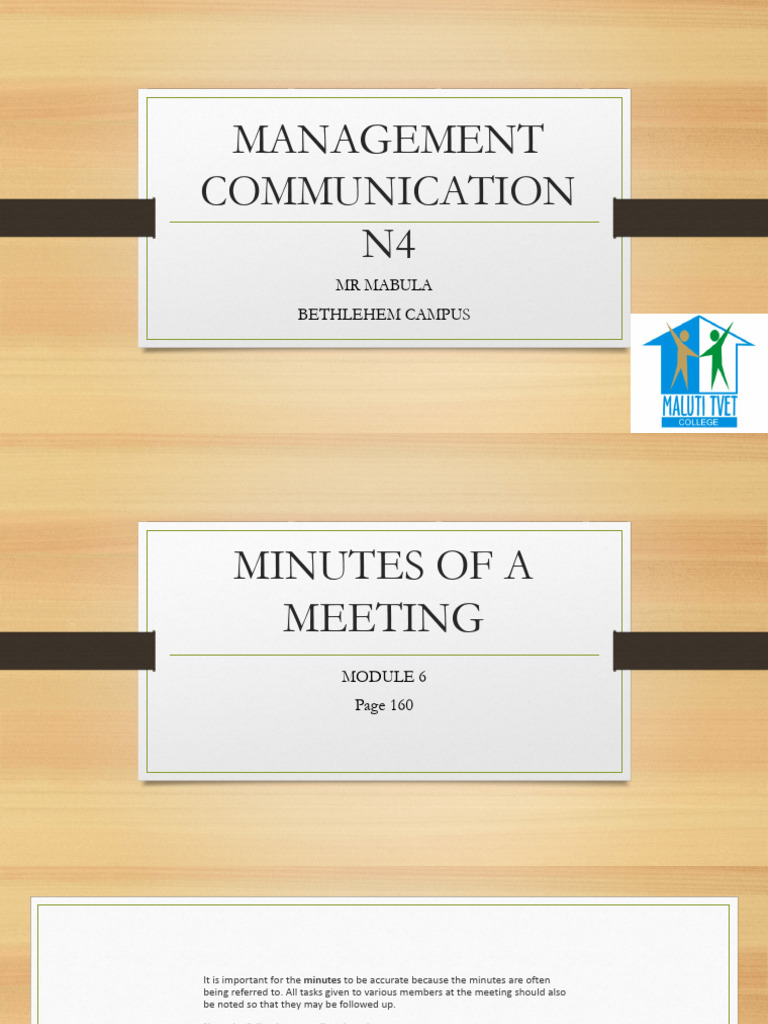 N4 Management Communication Minutes of a Meeting | PDF