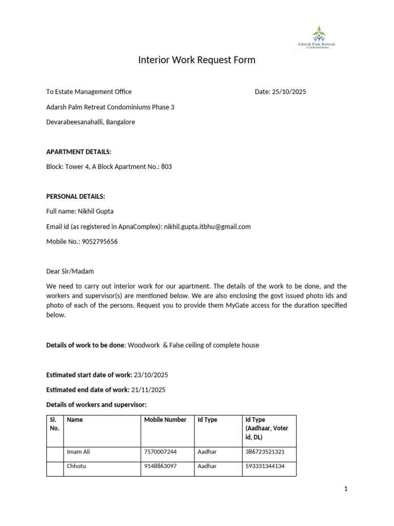 Interior Work Request Form - Ver 1.1 (1)-4 | PDF