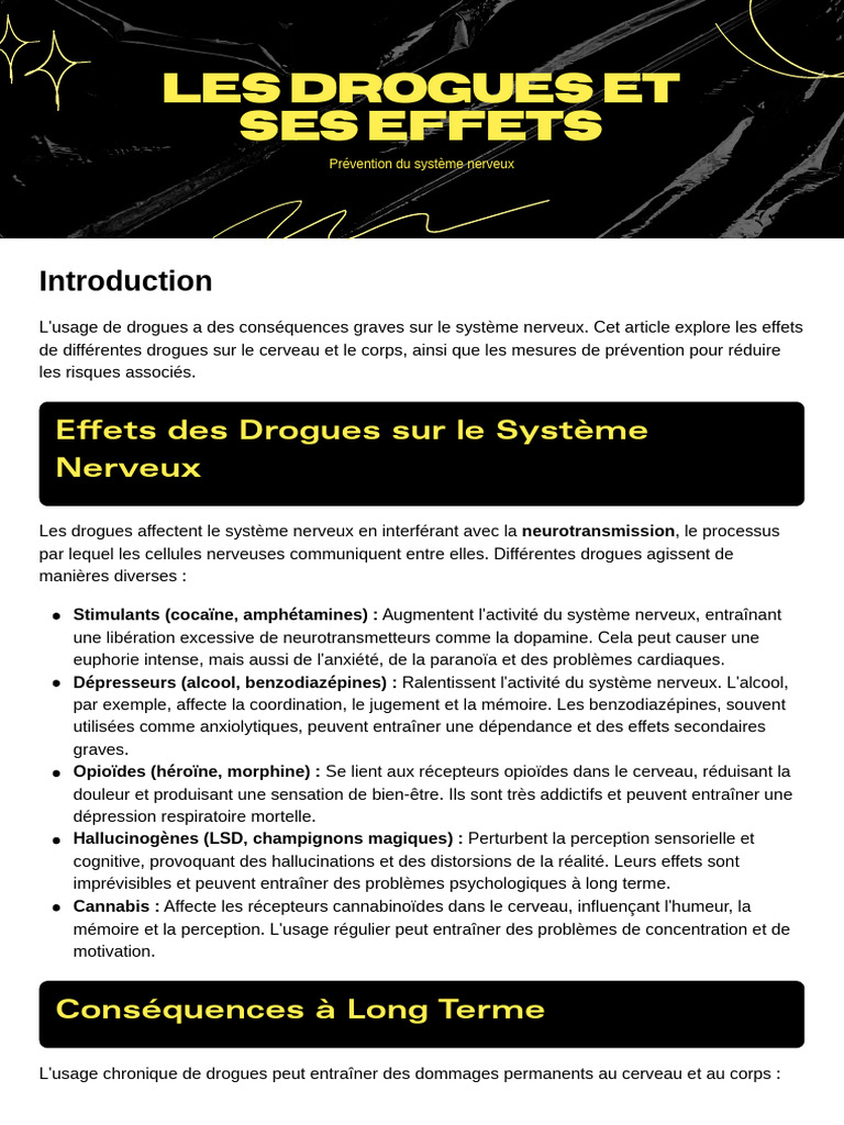 Les Drogues Et Leurs Effets Sur Le Système Nerveux | PDF | Médicaments ...