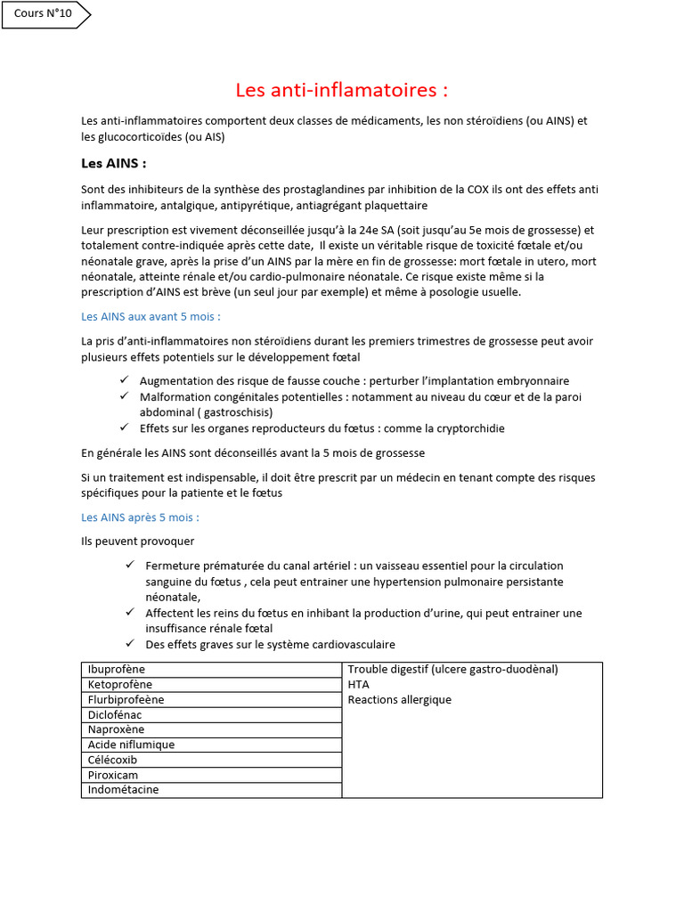 Les Anti Inflammatoires | PDF | Anti-inflammatoire non stéroïdien ...