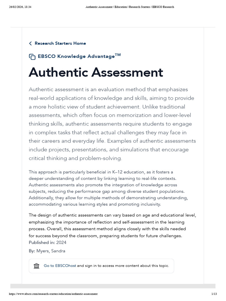 Authentic Assessment - Education - Research Starters - EBSCO Research ...