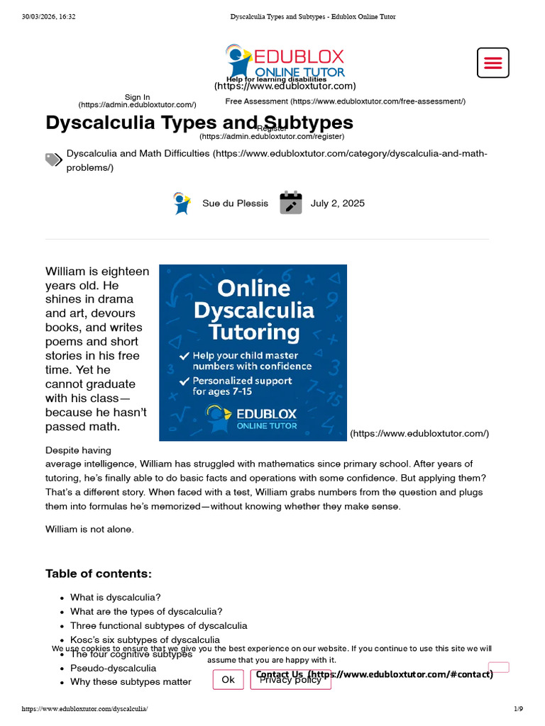 Dyscalculia Types and Subtypes - Edublox Online Tutor | PDF | Cognition ...