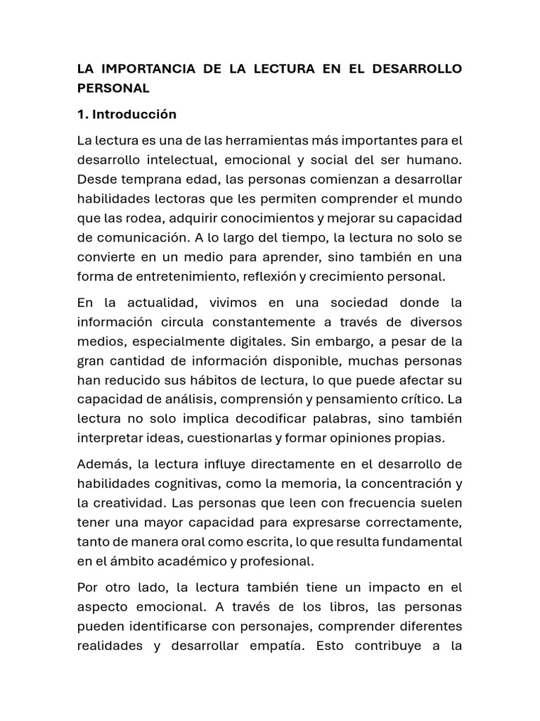 La Importancia de La Lectura en El Desarrollo Personal | PDF ...
