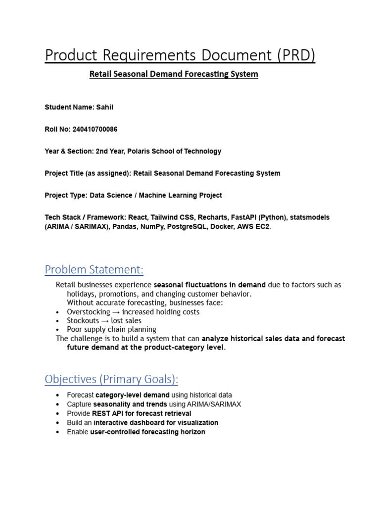 Product Requirements Document | PDF | Autoregressive Integrated Moving ...