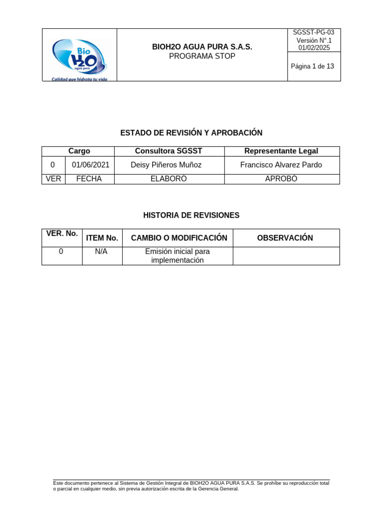 SGSST PG 03 Programa Stop | PDF | Comportamiento | Agua