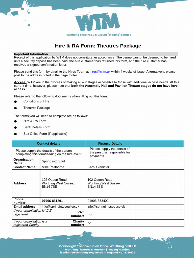Hire & RA Form - Theatres Back History Month Family Day at Atrium | PDF ...