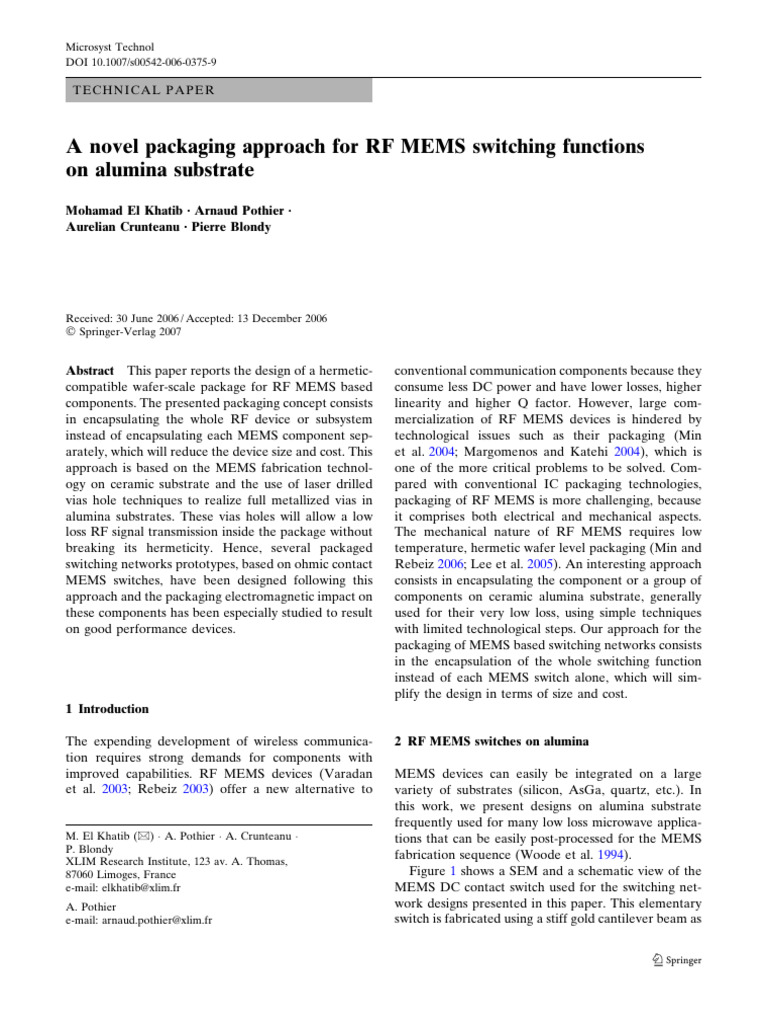 A novel packaging approach for RF MEMS switching functions on alumina ...