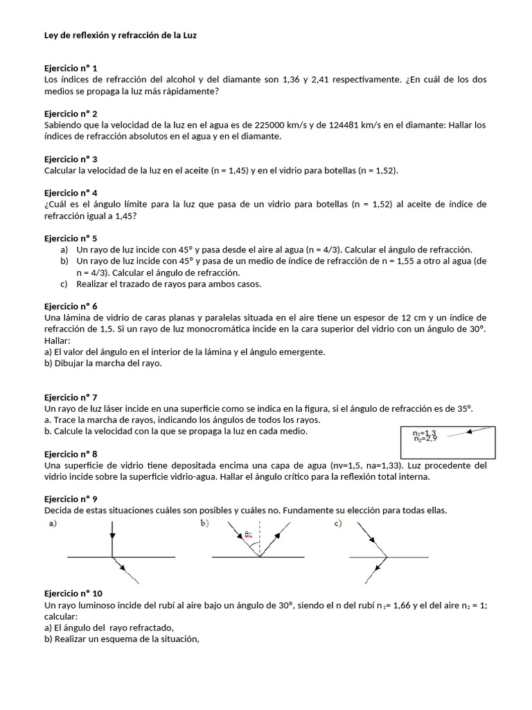 Ley de Reflexion y Refraccion de La Luz(4) | PDF | Ligero | Refracción