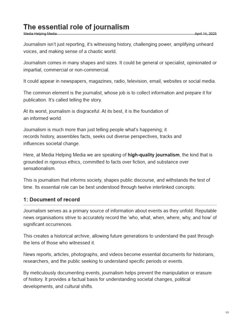 The essential role of journalism | PDF | Journalism | Human Communication