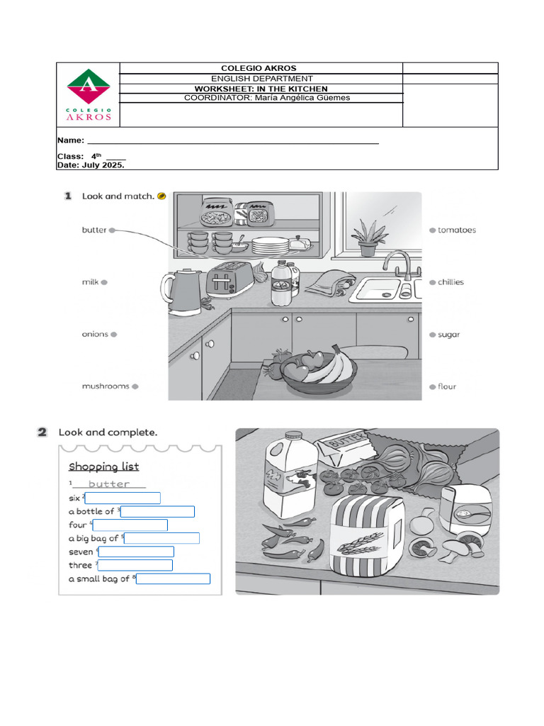 Worksheet_ in the Kitchen (1) | PDF