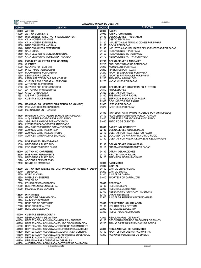 Catalogo de Cuentas | PDF | Inversiones | Economias