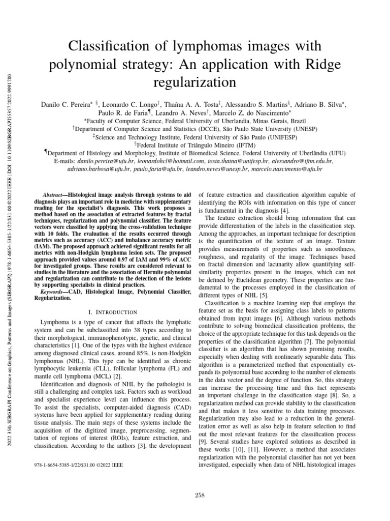 2022 - Classification of Lymphomas Images With Polynomial Strategy - An ...