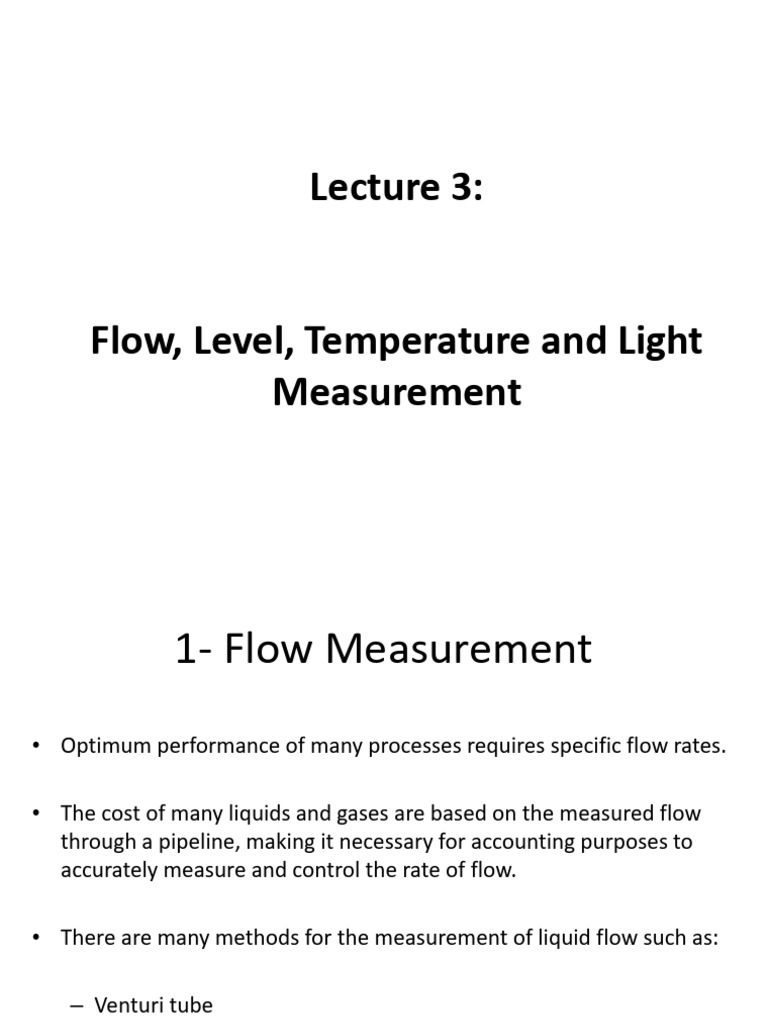CSE323b Lec 3 Flow Level Temperature Light | PDF | Thermocouple | Flow ...