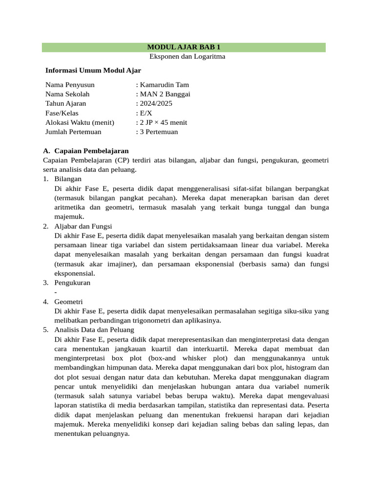 Modul Ajar Bab 1 | PDF