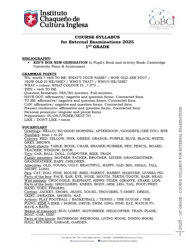 2025 - 03 - 1st Grade - Course Syllabus for External Examinations | PDF ...