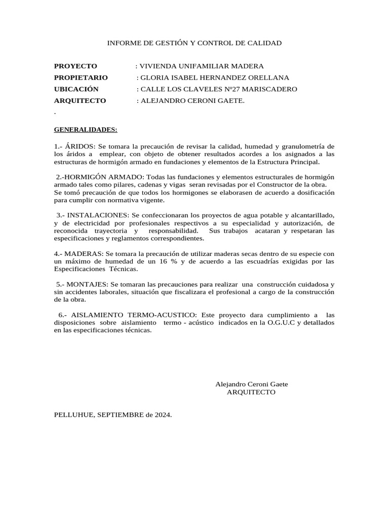 Informe de Gestion y Control de Calidad Torreon | PDF