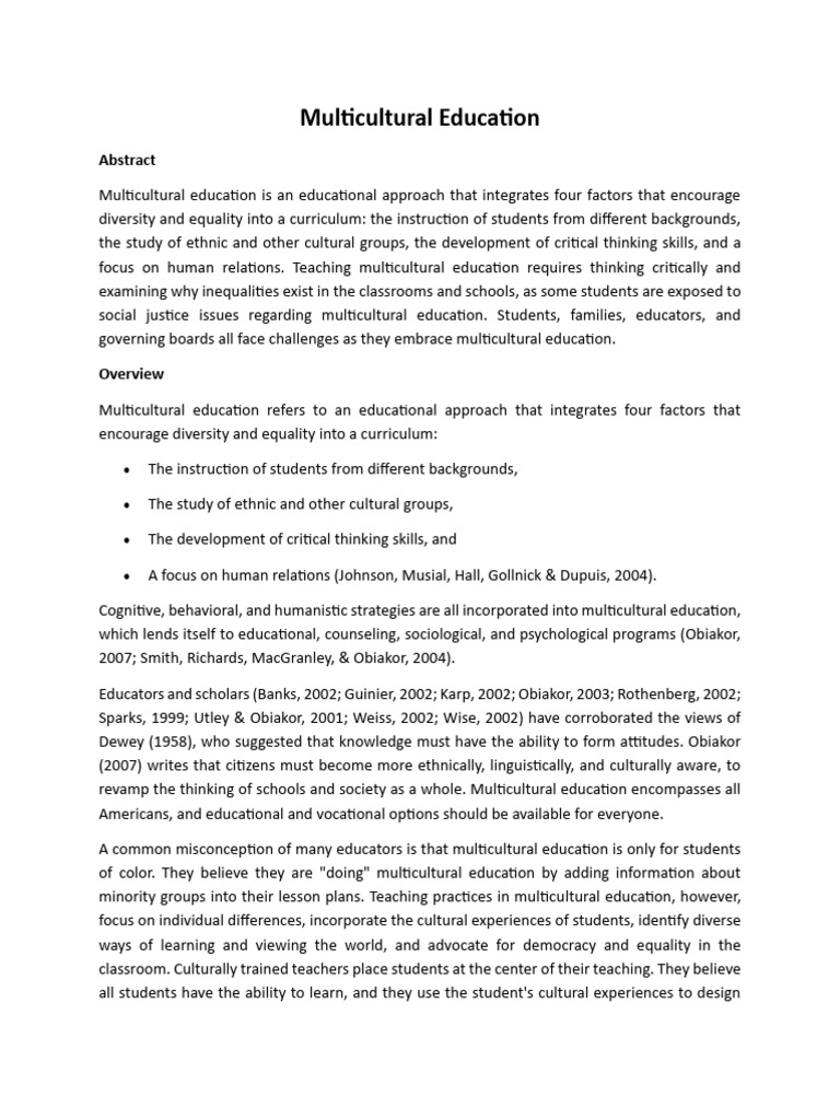 Multicultural Education | PDF | Teachers | No Child Left Behind Act