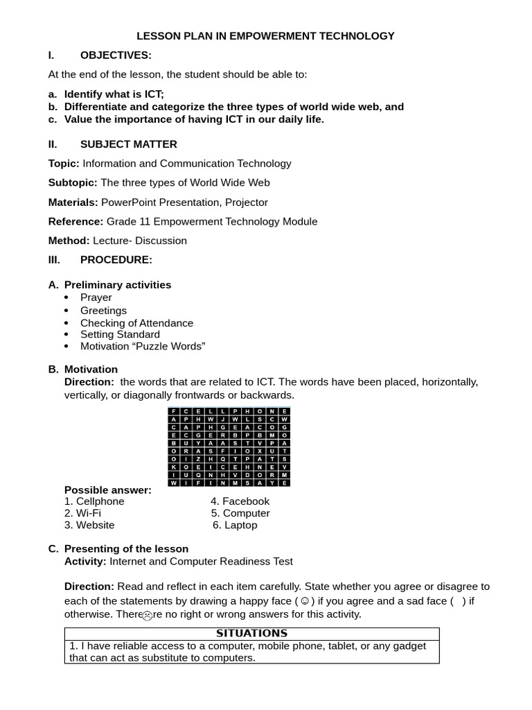 Lesson Plan in ICT | PDF | World Wide Web | Internet & Web
