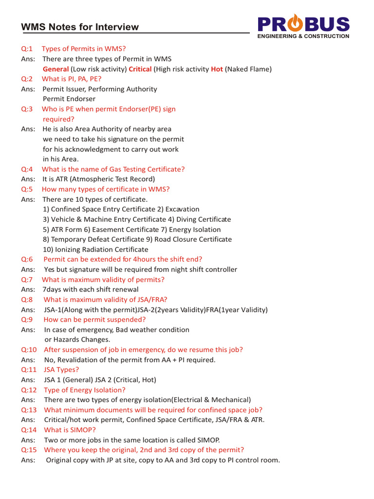 Notes (WMS) for Pannel Interview | PDF | Occupational Safety And Health ...