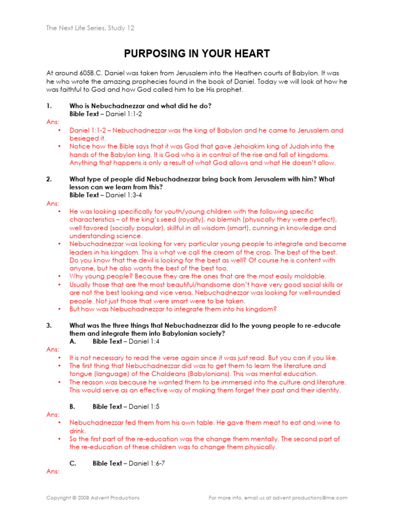 12 Purposing in Your Heart - Notes | PDF | Book Of Daniel ...