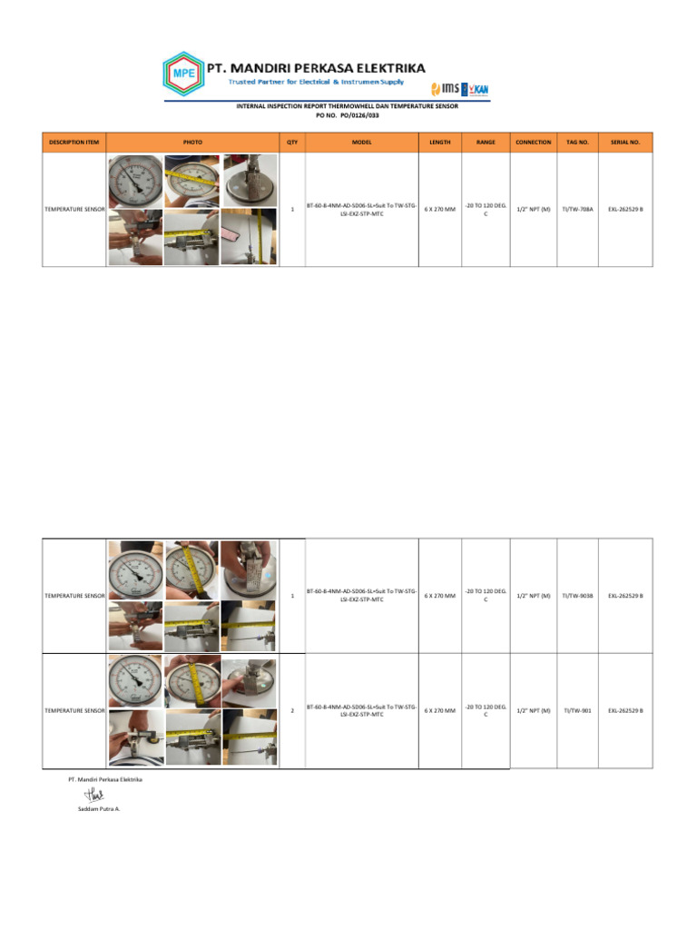 Inspection Report Temperature Sensor | PDF