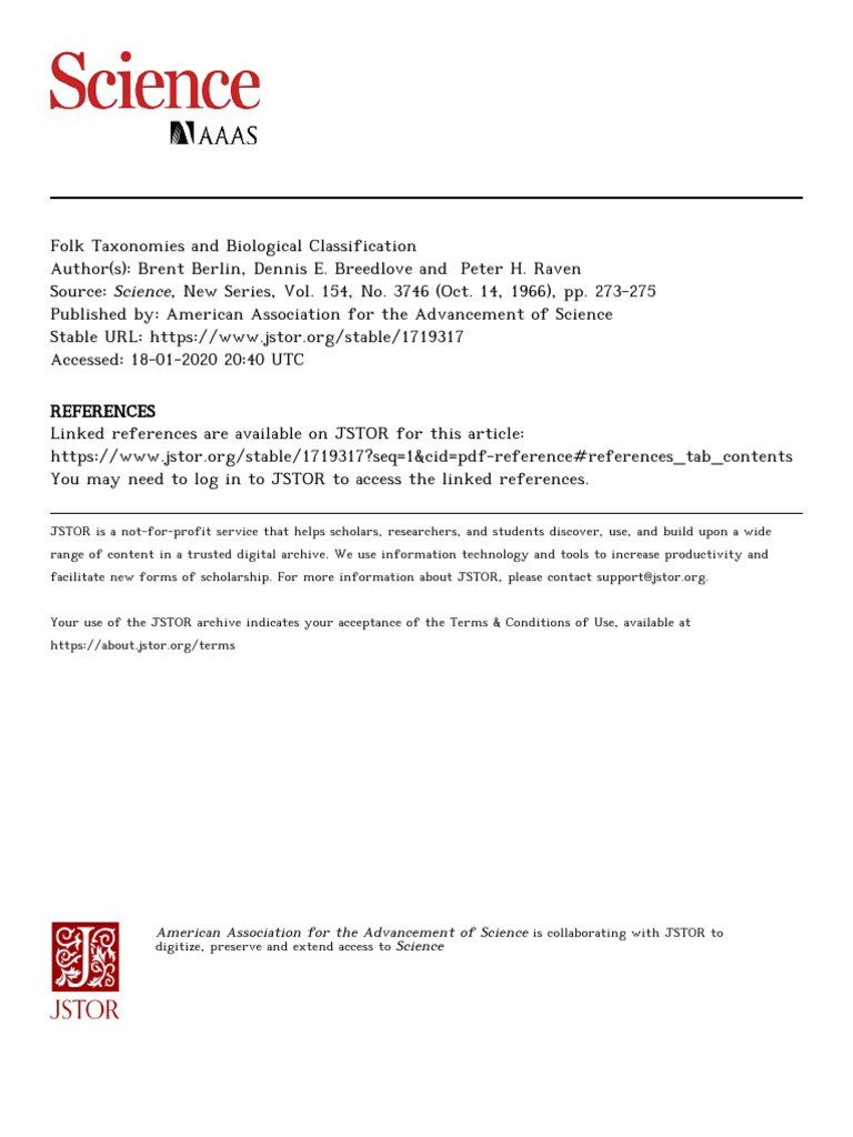 Berlin Et Al 1966 Folk Taxonomies and Biological Classification Science ...