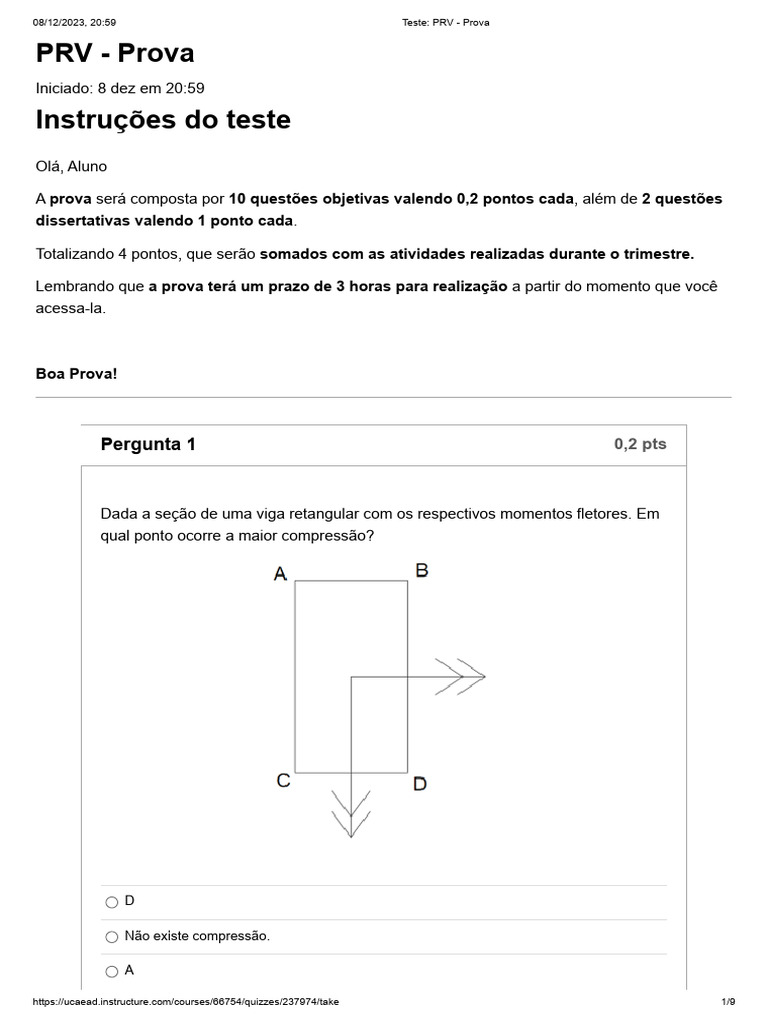 Teste - PRV - Prova Solidos | PDF | Flexão (Física) | Estresse (Mecânica)