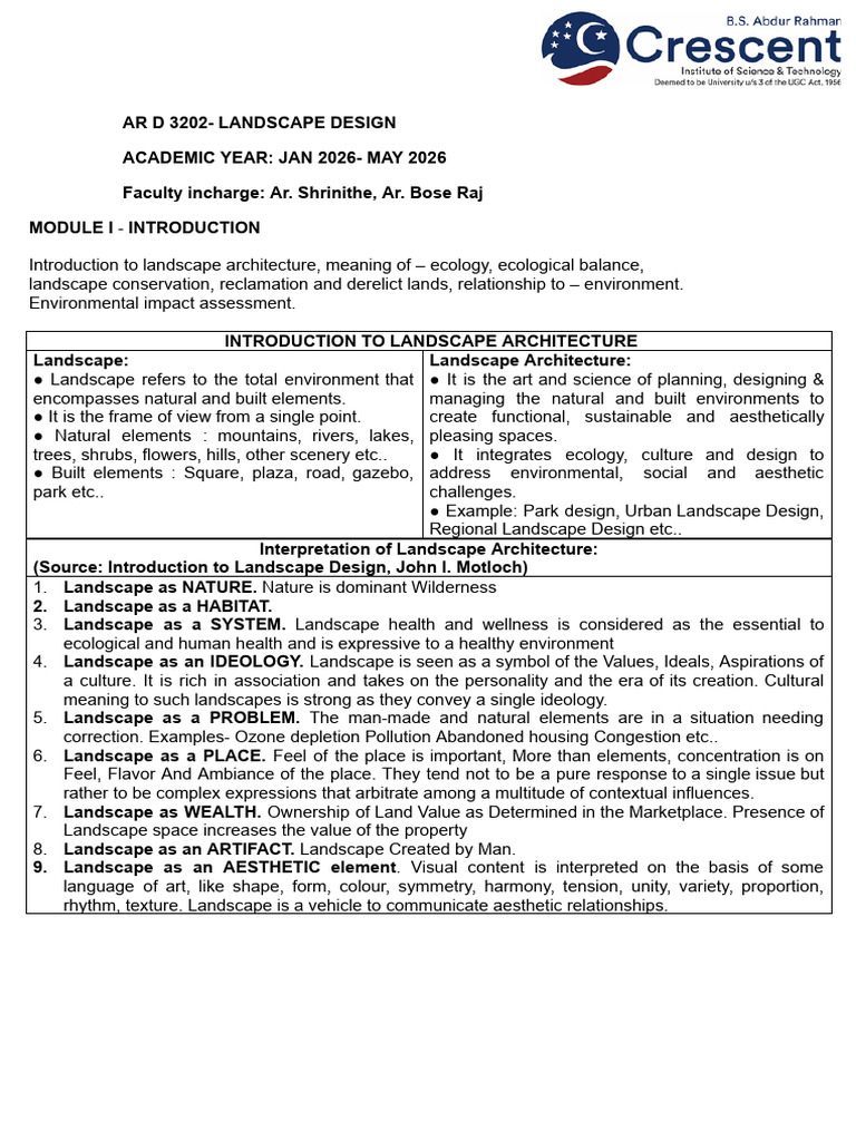 AR D 3202 Landscape Design Notes Unit 1 and 2 | PDF | Ecosystem ...