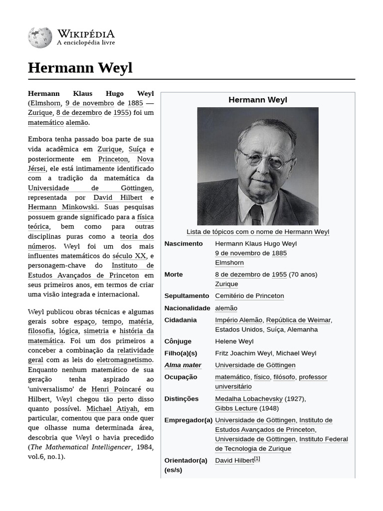 Hermann Weyl | PDF | Física | Matemática