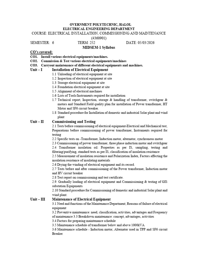 Eicm Syllabus and Assignment Midsem | PDF | Transformer | Electrical ...