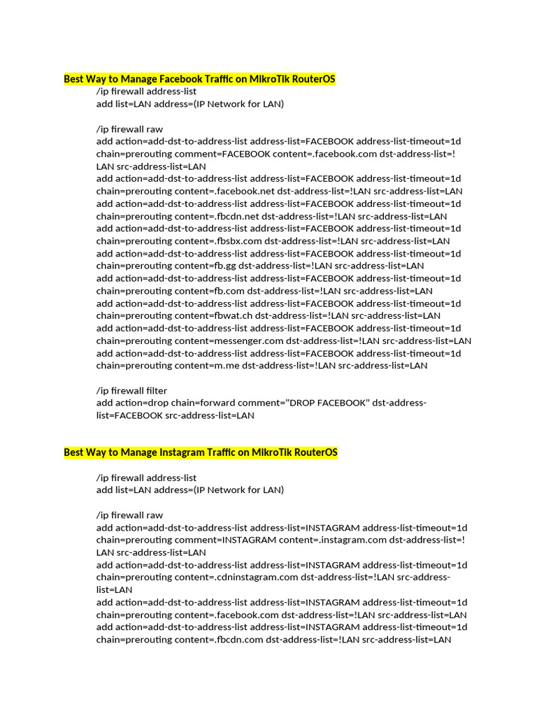 Mikrotik Script for Social Media | PDF | Firewall (Computing) | Ip Address