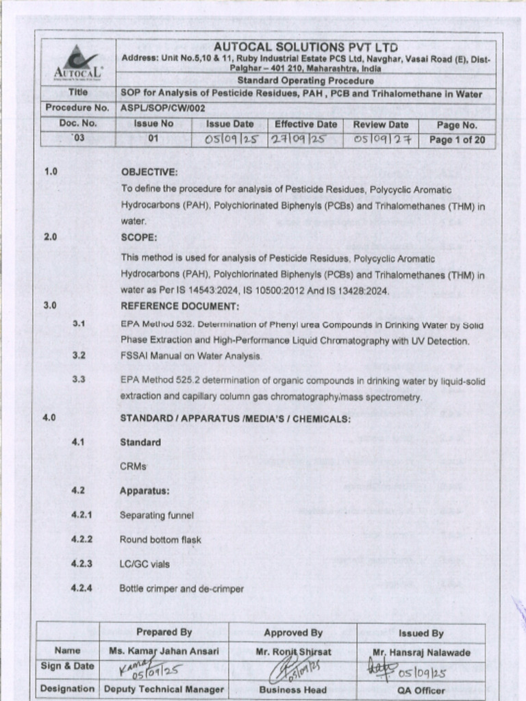Uncontrolled copy of SOP | PDF