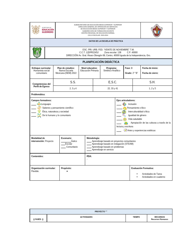 Formato Planeación. 2o de Nov | PDF | Plan de estudios | Aprendizaje
