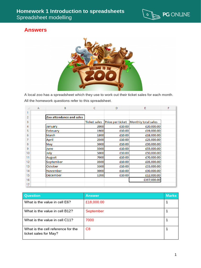 Homework 1 Intro to Spreadsheets Answers | PDF