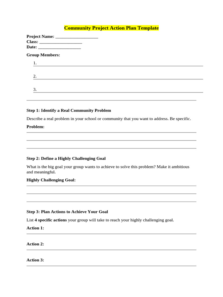 Community Project Action Plan Template | PDF