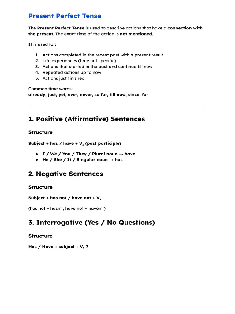 Present Perfect Tense66 | PDF | Perfect (Grammar) | Grammatical Tense