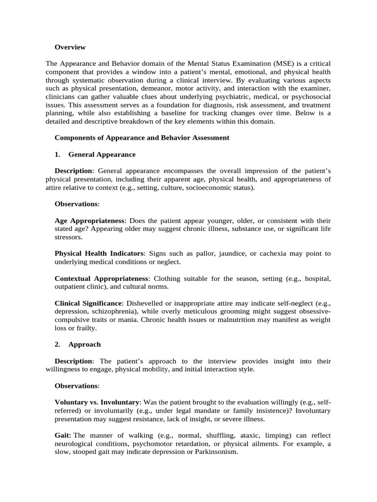 Appearance and Behavior Assessment in the Mental Status Examination ...