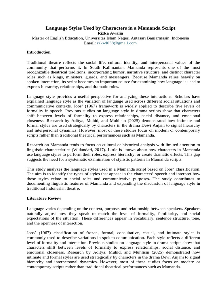 Rizka Awalia Mini Research First Draft | PDF | Linguistics | Human ...